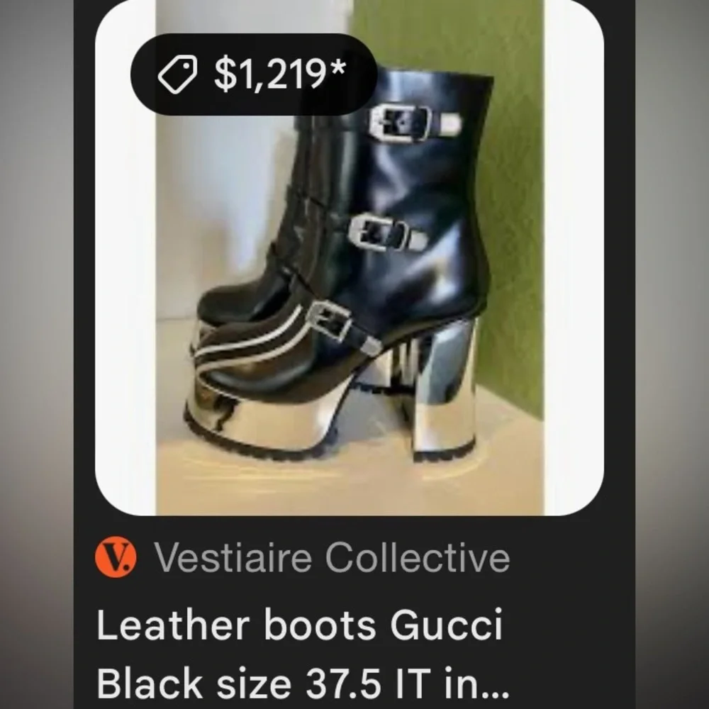 NEW GUCCI AUTHENTICATED ‘EBONY’ PLATFORM LEATHER MOTO BOOTS GUCCI - Picture 9 of 10